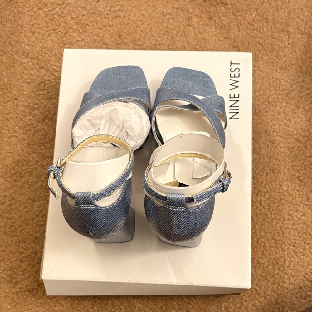 Nine West Light Denim Open-Toe Ankle Strap Heels